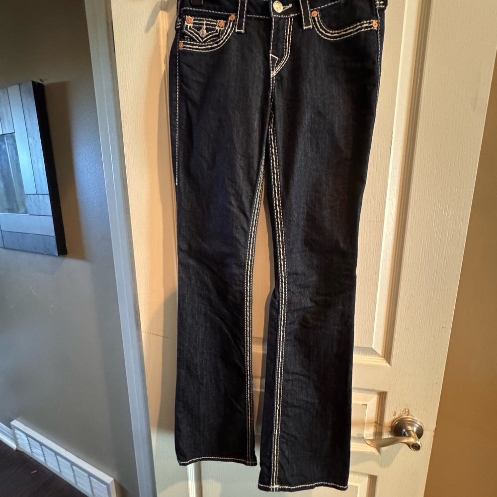 True Religion Women's Dark Jeans with White Stitching